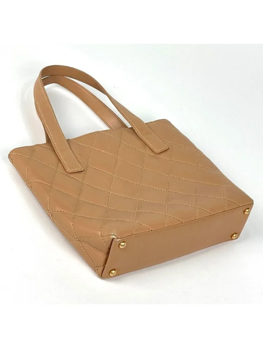 Chanel Wild Stitch Tote CC Logo Leather Beige